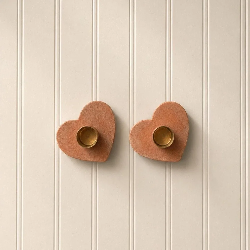 Set of 2 Pink Heart Shaped Candle Holders